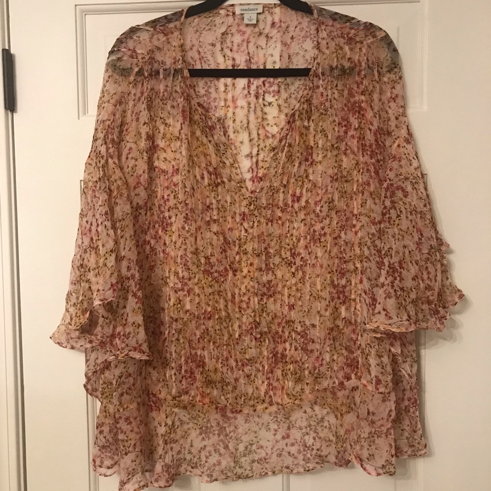 Sundance Floral Pleated Ruffle Blouse - Small